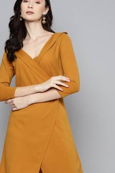 Mustard cotton plain stitched   Dress