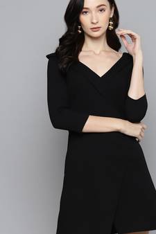 Black cotton plain stitched   Dress