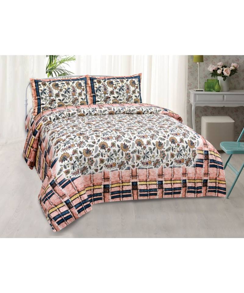 multicolor COTTON PRINTED KING SIZE DOUBLE BED SHEET WITH PILLOW COVER
