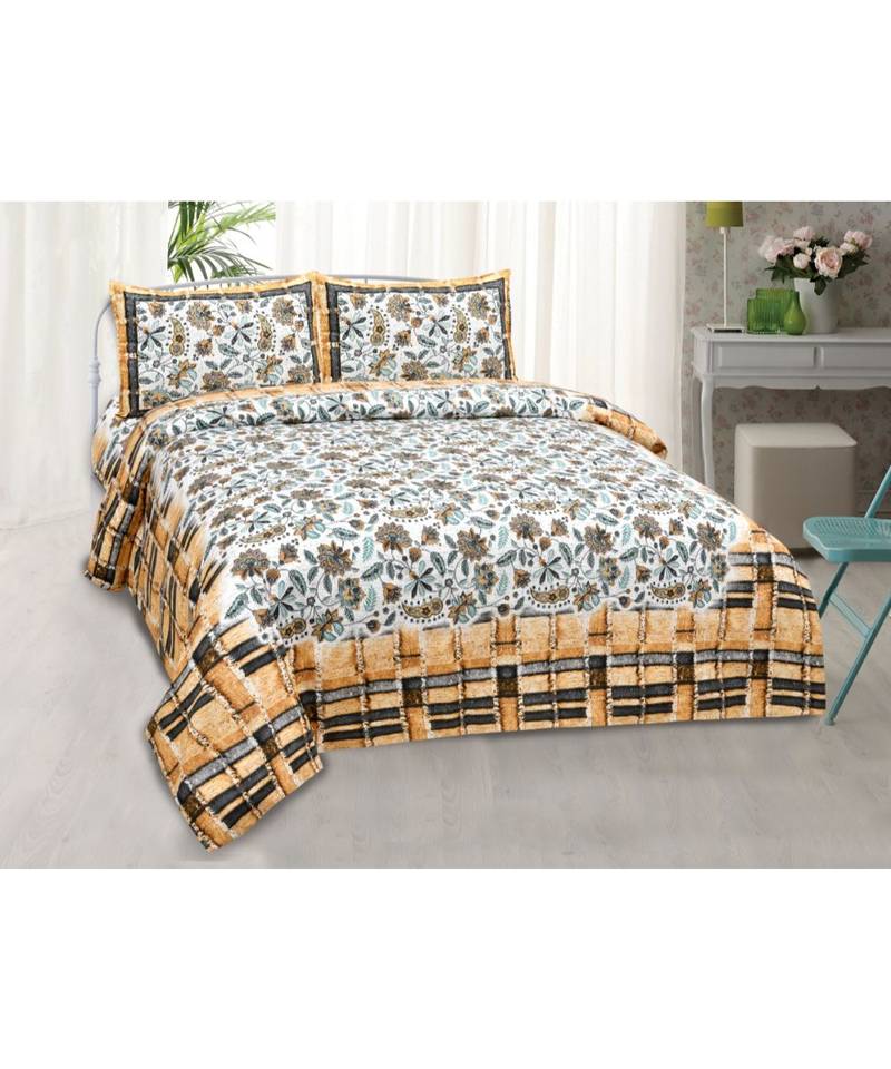 multicolor COTTON PRINTED KING SIZE DOUBLE BED SHEET WITH PILLOW COVER