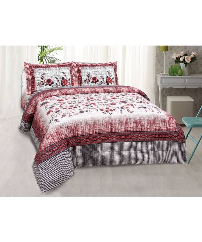 multicolor COTTON PRINTED KING SIZE DOUBLE BED SHEET WITH PILLOW COVER