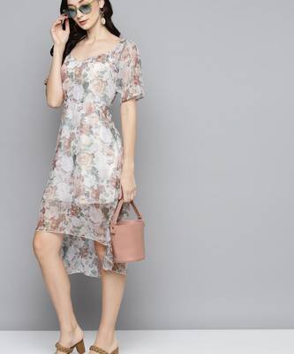 Beige Chiffon Printed stitched   Dress 2
