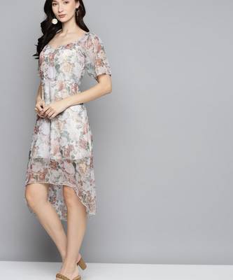 Beige Chiffon Printed stitched   Dress 4