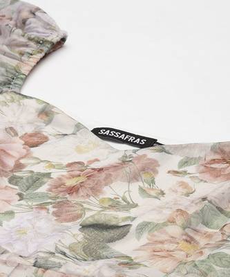 Beige Chiffon Printed stitched   Dress 5