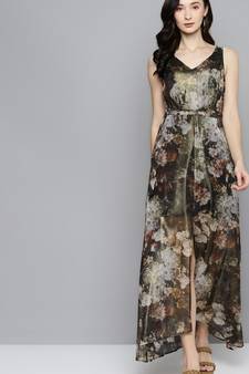 Green Chiffon Printed stitched   Dress