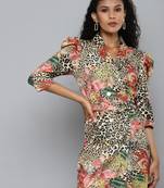 Beige cotton plain stitched   Dress