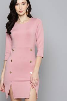 Pink cotton plain stitched   Dress