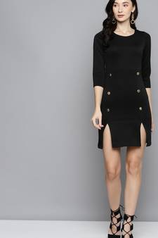 Black cotton plain stitched   Dress