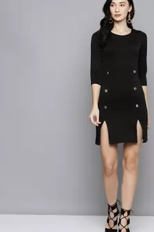 Black cotton plain stitched   Dress