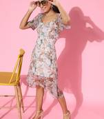 Beige Chiffon Printed stitched   Dress