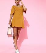Mustard cotton plain stitched   Dress