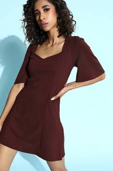 Burgundy cotton plain stitched   Dress