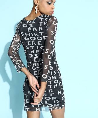 Black net Printed stitched   Dress 3