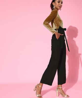 Gold Velvet plain stitched   jumpsuit 2