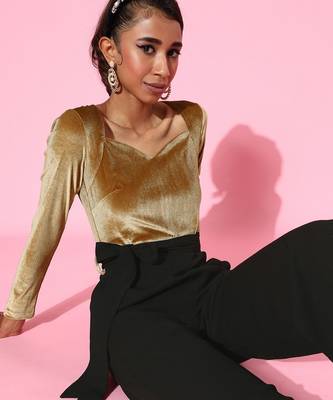 Gold Velvet plain stitched   jumpsuit 4