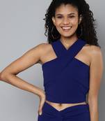 Blue Crepe plain stitched top