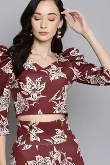 Maroon cotton Printed stitched top