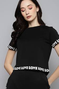 Black cotton plain stitched top