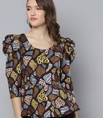 Black cotton Printed stitched top