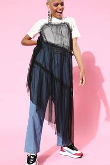 Black net plain stitched top