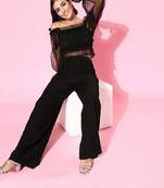 Black net plain stitched top