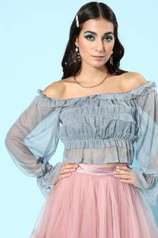 Blue net plain stitched top