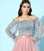 Blue net plain stitched top