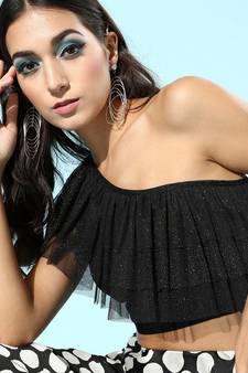 Black net plain stitched top