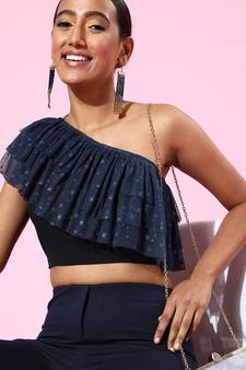blue net plain stitched top