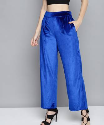 Royal Blue Velvet Straight Pants 1