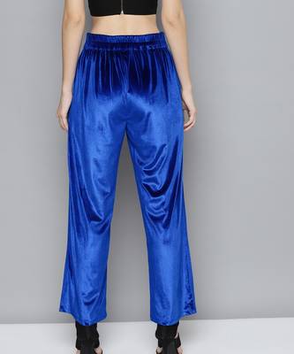 Royal Blue Velvet Straight Pants 3