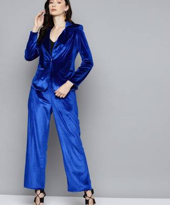 Royal Blue Velvet Straight Pants 4