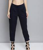 Navy Suede Button Hem Pants
