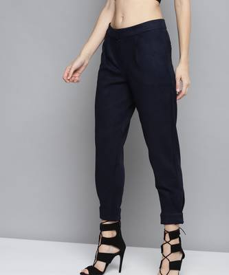 Navy Suede Button Hem Pants 2