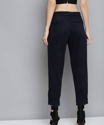 Navy Suede Button Hem Pants 3