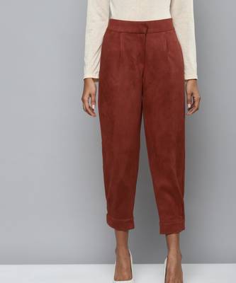Rust Suede Button Hem Pants 1
