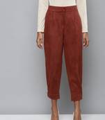 Rust Suede Button Hem Pants