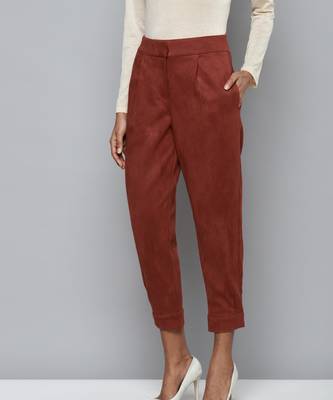 Rust Suede Button Hem Pants 2
