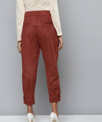 Rust Suede Button Hem Pants 3