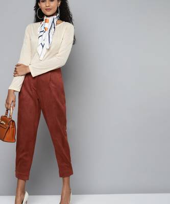 Rust Suede Button Hem Pants 4