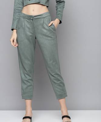 Olive Suede Button Hem Pants 1