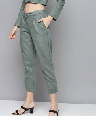 Olive Suede Button Hem Pants 2