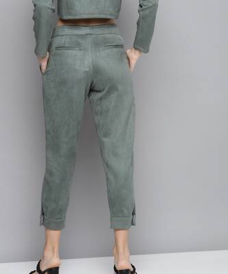 Olive Suede Button Hem Pants 3