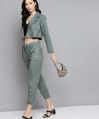 Olive Suede Button Hem Pants 4