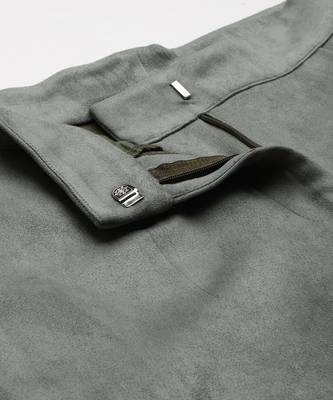 Olive Suede Button Hem Pants 5