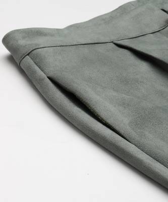 Olive Suede Button Hem Pants 6