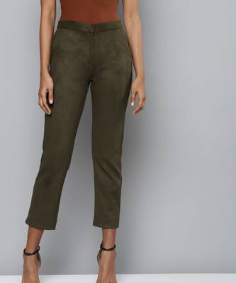Olive Suede Straight Fit Pants 1