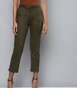 Olive Suede Straight Fit Pants
