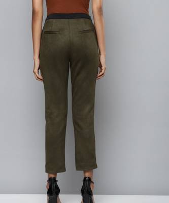 Olive Suede Straight Fit Pants 3