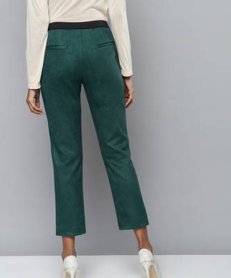 Emerald Green Suede Straight Pants 3
